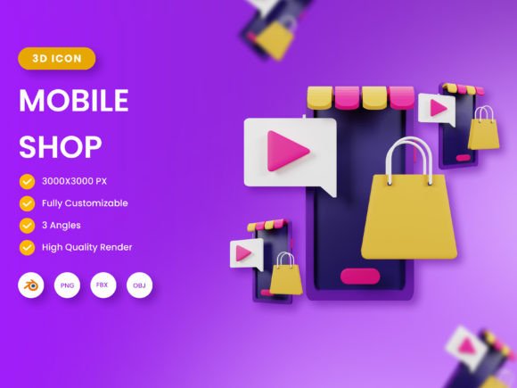Elevate Your Brand with 3D Mobile Shop Illustration
