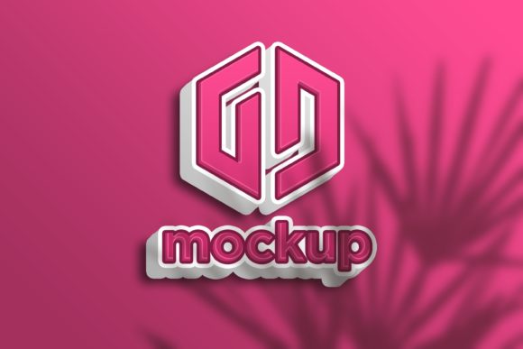 Pink 3D Logo Mockup with Leaves Shadow