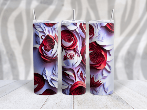 Roses Tumbler Wrap 3D Design Floral Guide